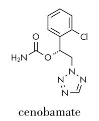 Cenobamate seizures drug molecule. Skeletal formula.