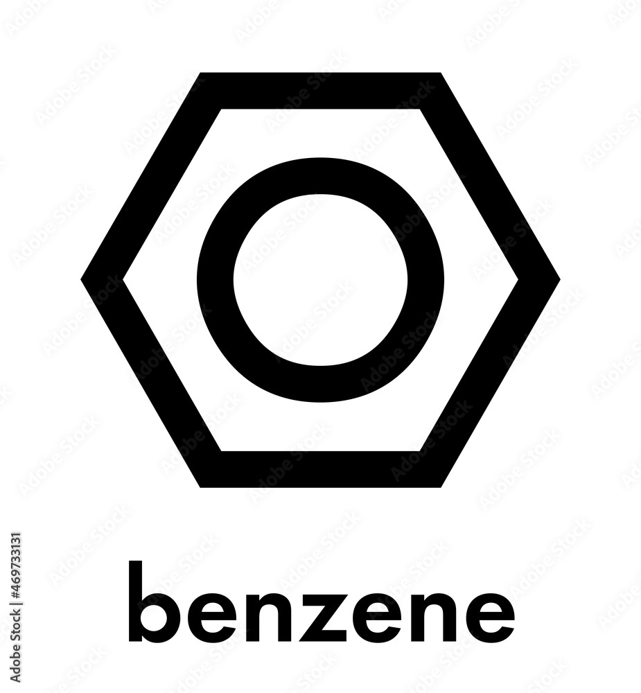 Sticker benzene aromatic hydrocarbon molecule. important in petrochemistry, component of gasoline. skeletal 