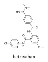 Betrixaban anticoagulant drug molecule. Skeletal formula.