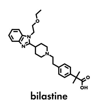 Bilastine antihistamine drug molecule. Skeletal formula.