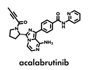 Acalabrutinib cancer drug molecule. Skeletal formula.