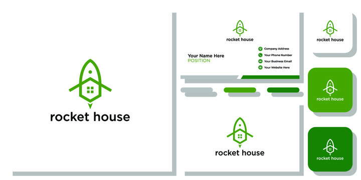 rocket house moving up growth increase sale with business card template