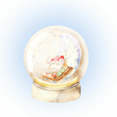 Cute illustration of a snow globe with a mouse. Perfect for printing, web, textile design, souvenirs, scrapbooking.