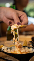 Nachos with cheese in a Sports Bar