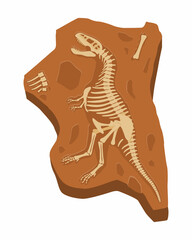 Dinosaur skeleton sticker. T rex, paleontology, archeology. Life before humans, prehistoric period. Graphic elements for printing on Tshirts. Stylish paintings. Cartoon flat vector illustration