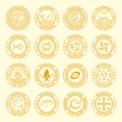 collection of fish in circle logo concept. creative, elegant, vintage and line style. suitable for logo, icon, emblem, symbol or sign