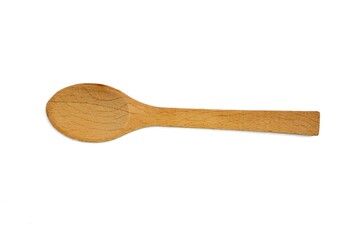 Top view wooden spoon isolated on white background.