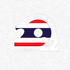 Happy New Year 2022 for Thailand on snowflake background.