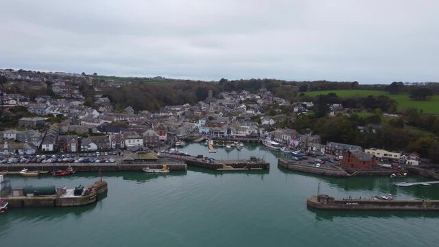 Padstow harbour aerial drone near Rock Cornwall England uk 