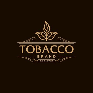 Cigarette Tobacco Leaf Abstract Vector Logo Template. Herb Branch outline Sillhouette with Retro Typography. Vintage Luxury ornament Emblem design 