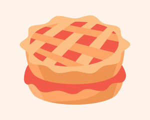 Berry pie sticker. Delicious food, delicacy. Icons for restaurants and cafe. Logo for the department, baked goods, sweets. Apple, cherry. Tasty, candy shop badge. Cartoon flat vector illustration