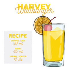 Harvey Wallbanger Cocktail Illustration Recipe Drink with Ingredients