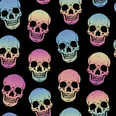 seamless illustration with rainbow retro human skulls