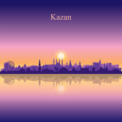 Obraz premium Kazan city silhouette on sunset background