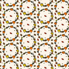 Autumn seamless pattern with cute wreath