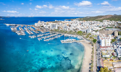 Aerial view of Sant Antoni de Portmany, Ibiza islands, Spain - obrazy, fototapety, plakaty