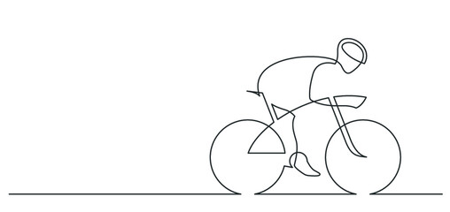 Continuous line drawing of cyclist on a white background.  Sport lifestyle concept. Vector illustration