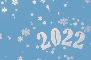 New year celebration 2022, Text in a winter scene, 3D Illustration