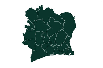 Ivory Coast map Sacramento green Color on White Background
