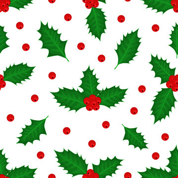 Bright holly vector seamless pattern