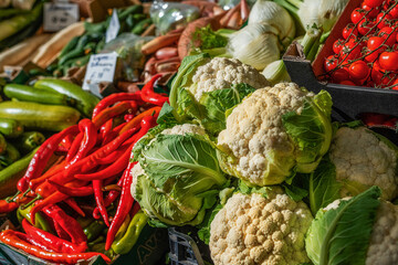 Seasonal vegetables sold at the farmers' market.