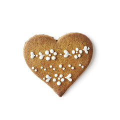 christmas gingerbread cookie. heart shape isolated on white background