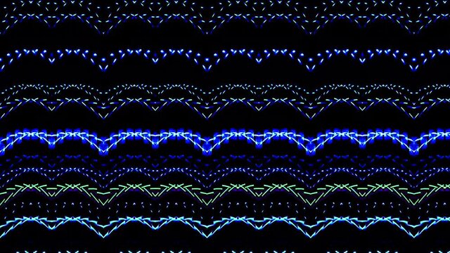shining bright lines set blue wave motion, colorful, on black background