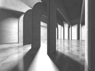 Dark Concrete Wall Architecture. Empty Room