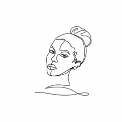 Vector continuous one single line drawing icon of beautiful woman in silhouette on white background. Linear stylized.