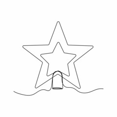 Vector continuous one single line drawing icon of christmas tree star in silhouette on white background. Linear stylized.