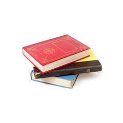 Stack of books in colour covers isolated on a white background