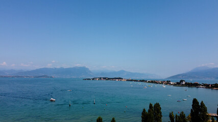 The upper view of the Sirmione city in Lake Garda Italy