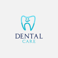 A dental Care vector illustration of a smiling tooth, Blue Smile tooth Icon