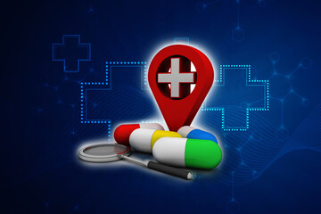 3d rendering hospital navigation with pill and lens
