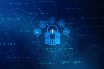 2d illustration Safety concept: Closed Padlock on digital background