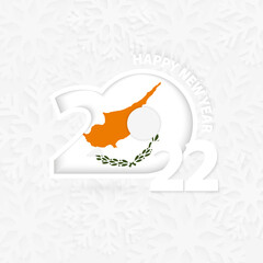 Happy New Year 2022 for Cyprus on snowflake background.