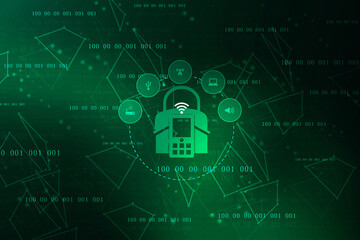 2d illustration Safety concept: Closed Padlock on digital background
