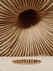 3D background, podium display. Natural nude, beige banner backdrop with light and shadow. Product promotion Beauty cosmetic, nature wooden panel with gold stand. Studio empty Minimal 3D render 
