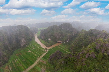 Aerial view of Trang An from viewpoint Hang Mua, scenic area near Ninh Binh, Vietnam