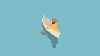 Girl with an oar in the boat