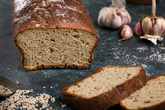 Loaf of cauliflower bread with sesame seeds