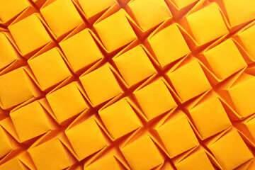 origami square tessellation - yellow paper macro - close up - screen background