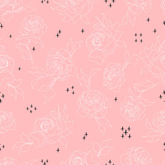 vector seamless pattern flowers with leaves. Botanical illustration for wallpaper, textile, fabric, clothing, paper, postcards