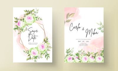 Fototapeta na wymiar Beautiful blooming rose flower wedding invitation floral design