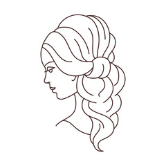 Illustration of beautiful young girl with hairdo on head. Image for hairdressing and wedding salons.