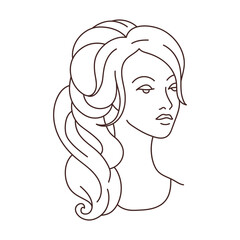 Illustration of beautiful young girl with hairdo on head. Image for hairdressing and wedding salons.