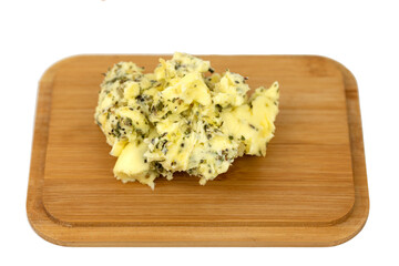 The homemade garlic butter with parsley and oregano 