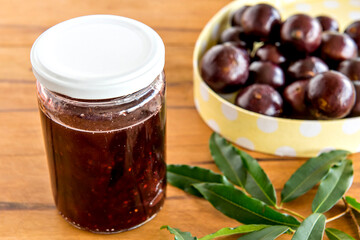 Homemade organic jabuticaba jelly with exotic Brazilian fruits, Jaboticaba is a common fruit in South America