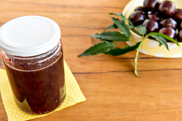 Homemade organic jabuticaba jelly with exotic Brazilian fruits, Jaboticaba is a common fruit in South America