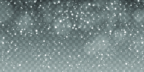 Snowfall, snowflakes in different shapes and forms. Snowflakes, snow background. Christmas snow for the new year. On transparent background
